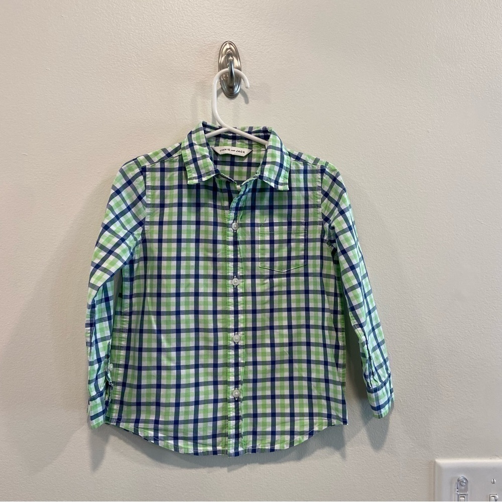 Janie And Jack Green Plaid Button Up Shirt in size 3t